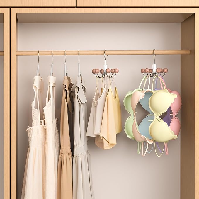 OHIYO 4-Pack 360° Swivel Hoodie Hangers with 6 Cedar Balls, Closet Organizer for Bra, Scarves, Belts, Purse & Accessories Storage
