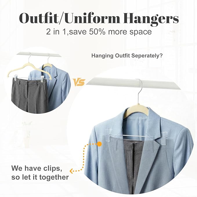 HOUSE DAY Velvet Skirt Hangers 12 Pack, Beige Velvet Pant Hangers with Adjustable Clips, Space Saving Slim Shorts Hanger, Heavy Duty Non Slip Clip Hanger for Pants, Skirts, Shorts