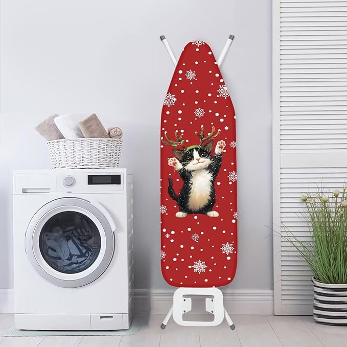 GLENLCWE Christmas Themed Ironing Board Cover with Hook and Loop Stay in Place Iron Board Cover Replacement Protector with Elastic Edge Christmas Decorations