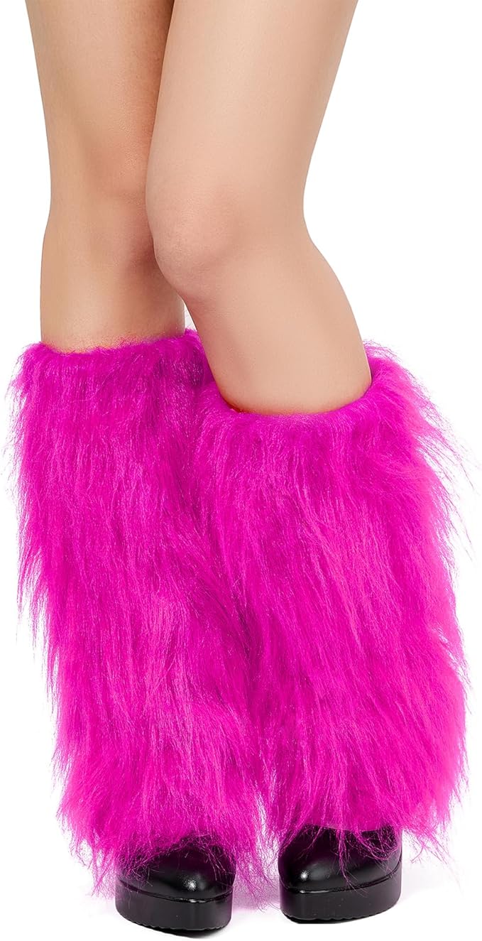 Zando Furry Faux Fur Leg Warmers for Women - Soft Fluffy Legwarmer Winter Boot Cuffs Covers for Daily Halloween Santa Costume