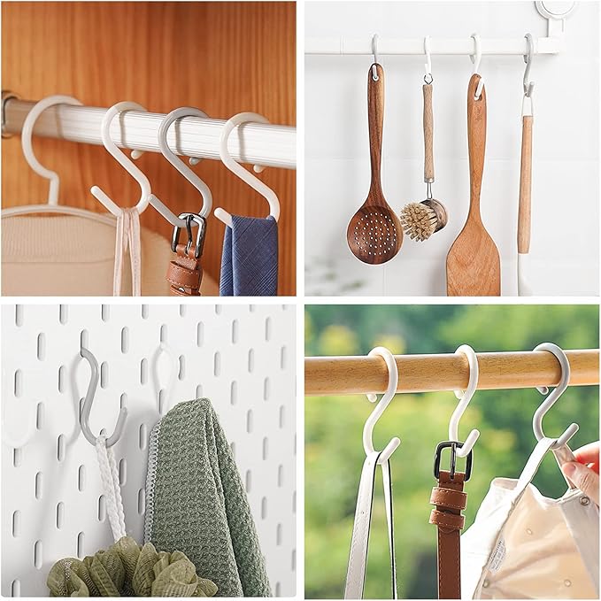 12-Pack Secure & Quiet Plastic S Hooks, Flexible Neck for Easy Twist & Lock, Completely Rust-Free, Holds up to 10 lbs, Black, Large (3.5 inch)