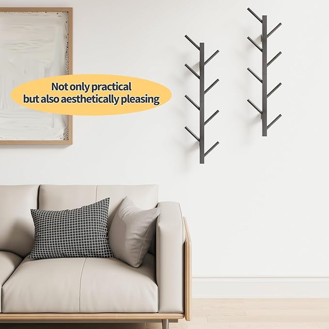 Coat Rack Wall Mount,Bamboo Vertical Hat Rack for Wall,Wall Coat Tree,Coat Hanger,Floating Coat Rack for Hats,Jackets,Bags,Entryway Bedroom (Black)