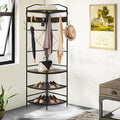 Recaceik Corner Coat Rack, Multifunctional Entryway Corner Shoe Rack with 8 Metal Double Hooks and Storage Shelf, Freestanding Corner Hall Tree Stand Storage for Living Room, Office, Rustic Brown