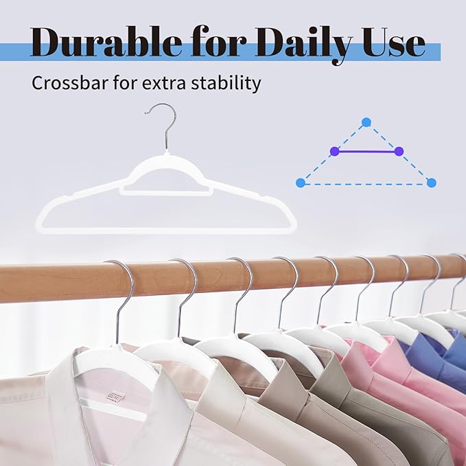 Smartor White Velvet Hangers 20 Pack, Space Saving Clothes Hangers with Tie Bar, Non-Slip Felt Hanger with Shoulder Notches, Heavy Duty Suit Hanger for Coat, Shirt, Pants, Dress