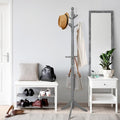 MEDIMALL Height Adjustable Coat Rack Freestanding, Rubber Wood Hall Tree, Entryway Coat Hanger Stand with 9 Hooks & Stable Tri-Legged Base For Home Office Entrance, Hat Stand, Gray