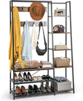 Giantex Coat Rack with Shoe Bench, Industrial Hall Tree with Storage Bench, 9 Hooks, 5 Side Shelves, Accent Large Shoe Rack Bench with Storage Shelf Hanging Bar for Entryway, Hallway (Rustic Brown)