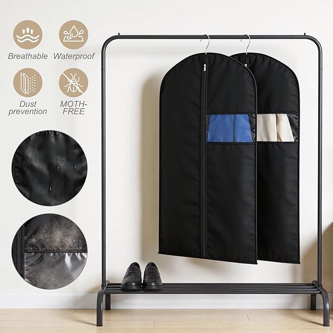 24 Pack Garment Bags for Hanging Clothes,47-inch Suit Cover Bags for Men Closet Storage Bags for Dresses, Shirts, Fur Coats, Dance Costumes - Hanging Suit Cover with Zipper and Clear Window