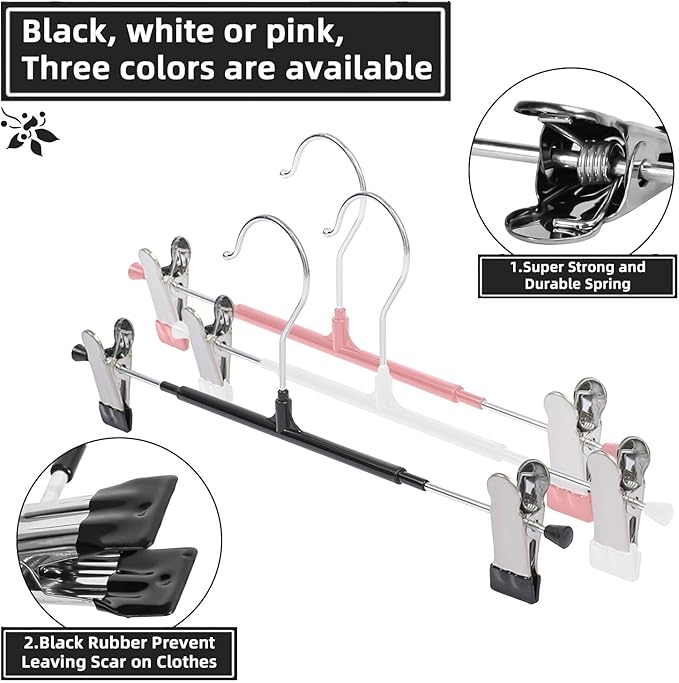 CAYUGIN-Non-Marking Anti-Slip Pants Hanger, Space-Saving Pants Clip and Skirt Clip, Jeans and Long Pants Hanger, Clothes and Pants Clip for Various Shorts and Casual Pants, Durable. (10, White)