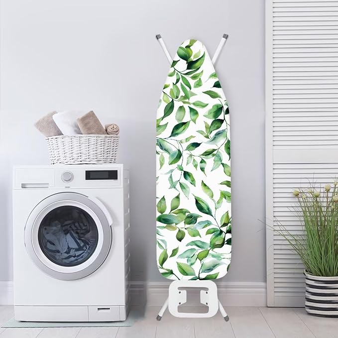 Green Leaves Ironing Board Cover Standard Size 15 x 54 Stain Resistant Fasteners Elastic Edge Ironing Cover