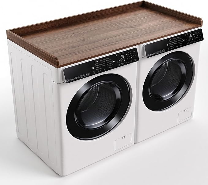 Washer Dryer Countertop, 27.5" x 54“ Wood Washer and Dryer Countertop with Edge Rails for Laundry Room Organization and Storage, Dark Walnut