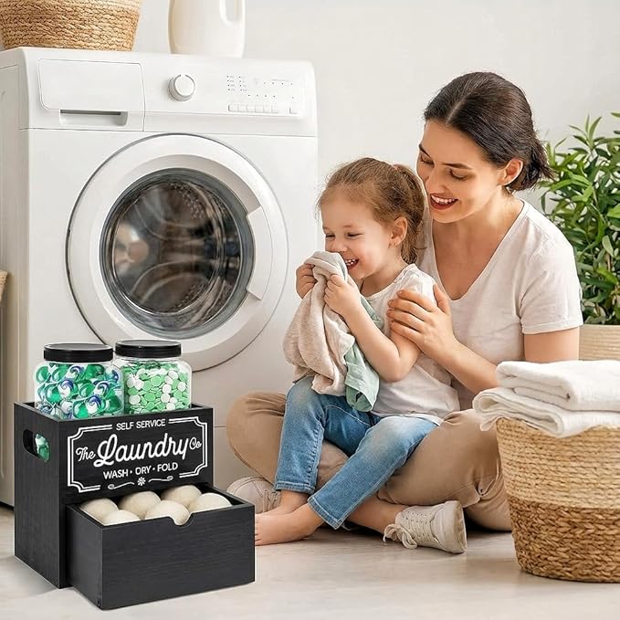 Dryer Sheet Holder for Laundry Room Organization, Laundry Pods Container for Laundry Detergent, Drying Ball and Laundry Detergent Dispenser, Laundry Room Decor