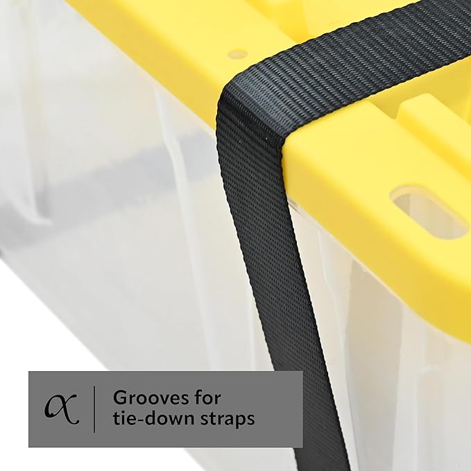 CX BLACK & YELLOW 27-Gallon Heavy Duty Clear Storage Bins with Lids, Stackable Plastic Storage Bins with Weather-Resistant Design, Home Organization, 4 Pack (14.3H x 20.6W x 30.6D)