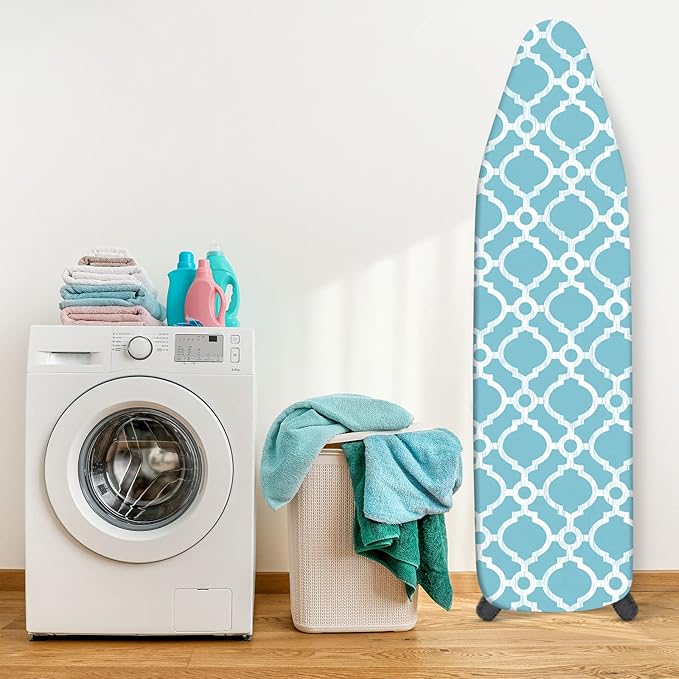 Ironing Board Cover and Pad, Standard Size 12" x 42" Iron Board Replacement Cover, 4 Layers Extra Thick Iron Board Cover Resist Scorching and Staining with Elastic Edge and 2 Fastener Straps