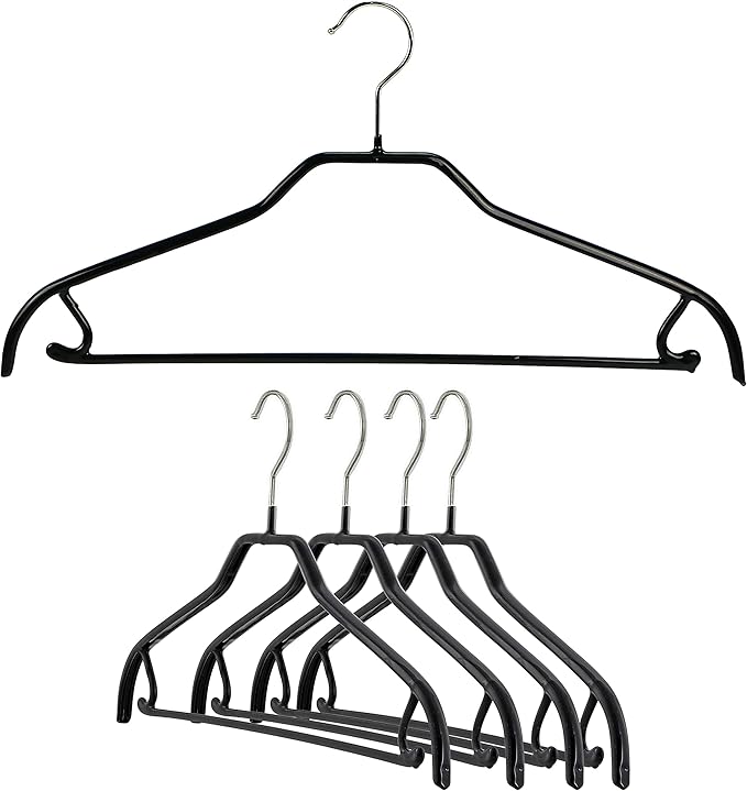 MAWA by Reston Lloyd Silhouette Series Non-Slip Space Saving Clothes Hanger with Bar & Hook for Pants and Skirts, Style 41/FRS, Set of 5, Black