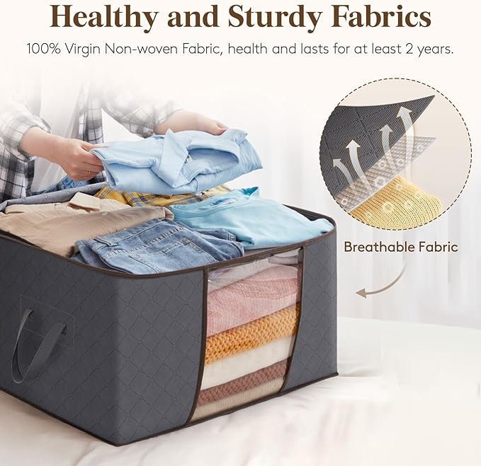 Lifewit 21 Pack 90L Clothes Storage Bins with Lids, Foldable Blanket Storage Bags with Zippers, Clear Window and Reinforced Handles, Closet and Organization for Clothing, Sweater, Comforter, Bedding