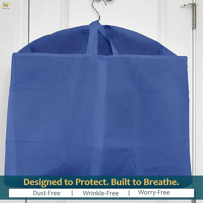 50" Garment Bags for Hanging Clothes, Pack of 3 Suit & Dress Covers for Storage and Travel, Long Gown Bags with Zipper, Indigo Navy