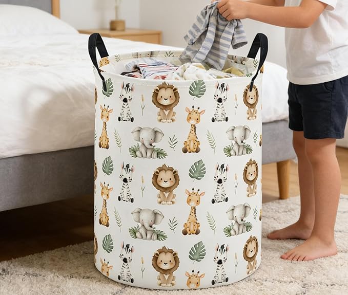 ESSME Kids Laundry Basket,Aniaml Hamper Collapsible Canvas Waterproof Storage Bin for Boys, Cute Hamper,Gift Baskets(Cute animal)