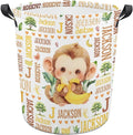 Monkey Laundry Basket,Custom Laundry Hamper with Name,Personalized Monkey Gifts for Boys Girls,Customize Collapsible Laundry Basket for Bedroom Bathroom,S-16.5"x 13.8"