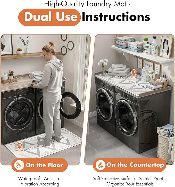 Premium Washer Dryer Countertop with Anti-Slip Pad, 54inch Laundry Room Organization Set, Stackable Storage Solution with Silicone Ironing Mat, Diatomite Mat(Gray)