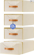 4 Pcs 16.5" Closet Drawers and Large Size Clothes Storage Bins Push-Out Storage Stackable Shelf Drawers with See-Through Window Closet Organizers for Bedroom, Living Room, Under Bed, Beige