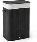 Giantex Bamboo Laundry Hamper with Lid, 72L Large & Tall Clothes Hamper with Removable Liner & Handles, Rectangular Laundry Basket for Small Spaces, Laundry Room, Bedroom (Black)