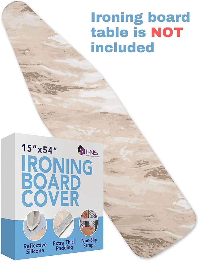 HOLDN’ STORAGE Ironing Board Cover - Silicone-Coated, Scorch-Resistant 15 x 54 Padding with Hook & Loop Straps, Cover Fits All Standard Sizes - Beige Marble