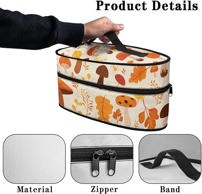 Iron Storage Bag with Smooth Zipper Portable Lightweight Iron Case Storage Fits Traveling Outing, Mushroom Leaves