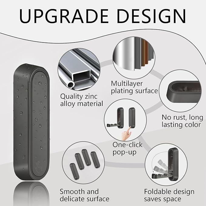 2PCS Foldable Wall Hooks, Heavy Duty Zinc Alloy Folding Wall Hooks,Folding Coat Hooks, Flip Down Hook for Hanging Coats, Bags, Hats, Cooking Utensil, Bathrobes, Keys (Black)