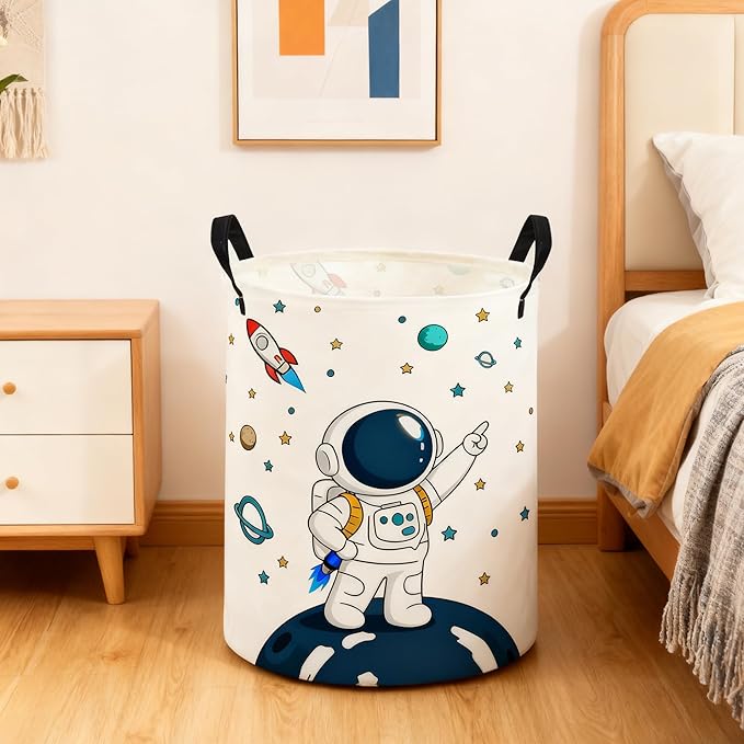 ESSME Kids Laundry Basket,Space Hamper Collapsible Canvas Waterproof Storage Bin foBoys, Cute Hamper,Gift Baskets(Astronaut)