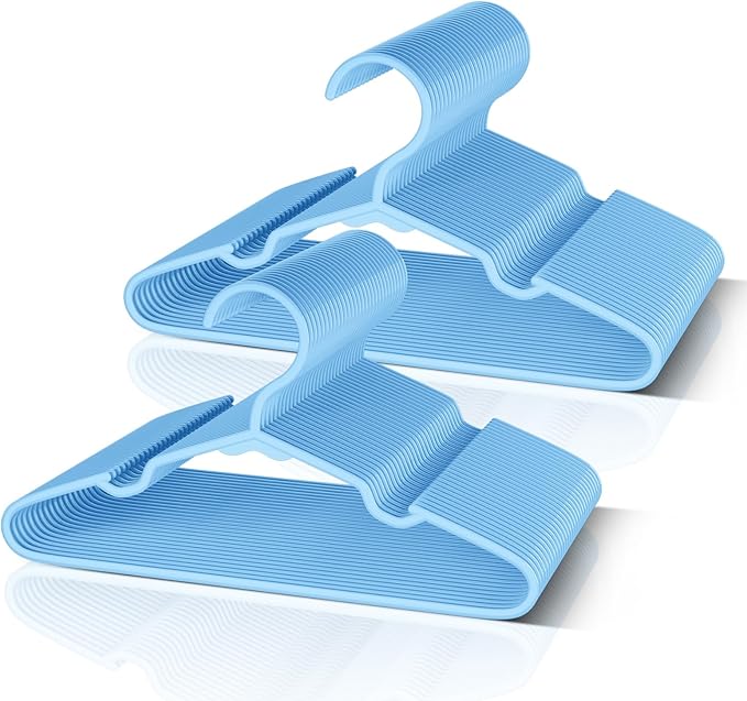 VTRIN Baby Hangers 60 Pack Large Capacity Hard Plastic Kids Hangers Suitable for All Clothes of Infant and Toddler, Such as Short, Shirts and Thick Coats, Blue