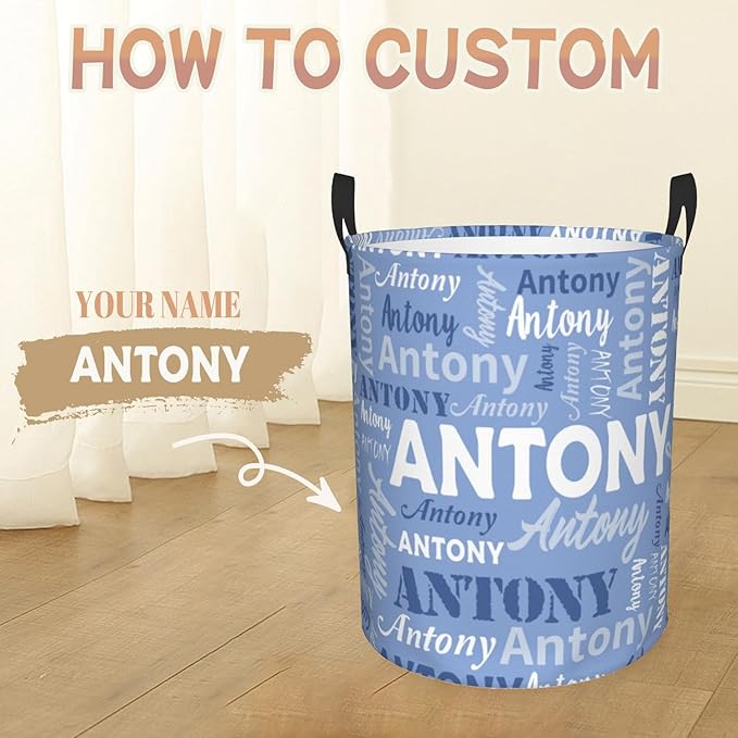 Custom Name Laundry Basket, Personalized Collapsible Laundry Hamper with Name for Bathroom Bedrooms, Customized Dirty Clothes Hamper Storage Basket Gifts for Kids Boys Girls Baby Men Women