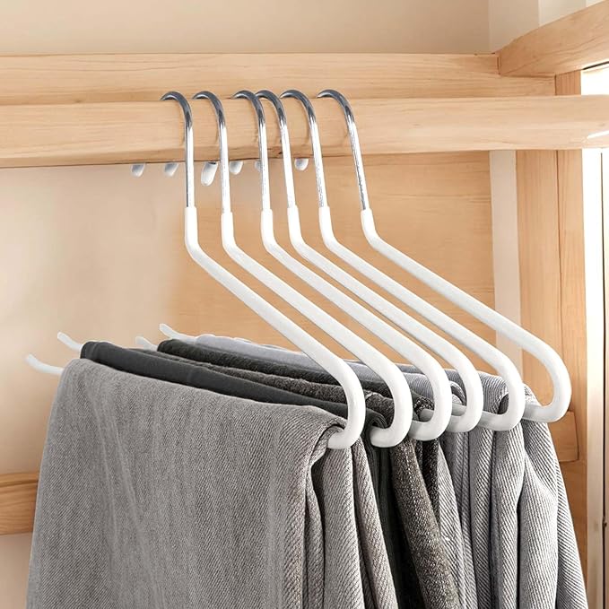 20 Pack Open Ended Pants Hangers with Non Slip Design,Suitable for Trousers,Jeans,Towels for Closet Space Saving,Durable Metal Material with Rubber Coating (White)