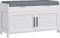 HOMCOM Entryway Bench with Shoe Storage, Cushion, Hidden Compartments, Adjustable Shelves and Shutter Doors, 35.4" Organizer for Entryway, Hallway, Holds Up to 352 lbs., White