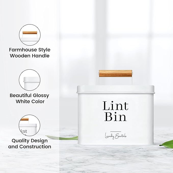 (2 Pack Bundle) Modern Farmhouse Lint Bin and Dryer Sheet Holder for Laundry Room Organization