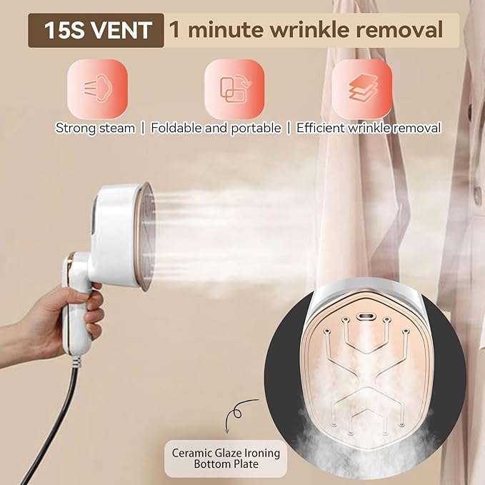 Portable Steamer Iron, 1100W High-Power Household Small Ironing Machine, 2-In-1 Travel Essential Steam Iron, 15S Preheating, 125ML Water Tank, Suitable for Home, Travel, Dormitory & Office Use (White)
