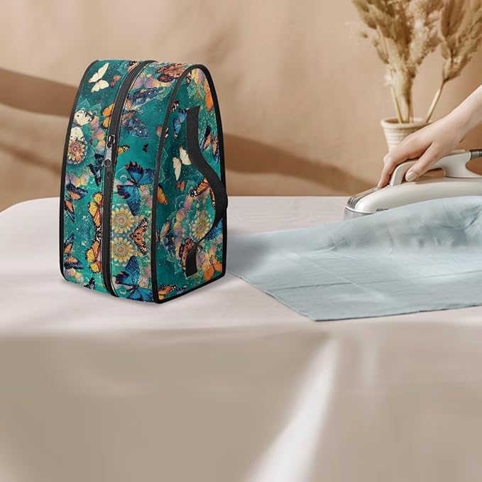 Retro Mandala Butterfly Print Steam Iron Storage Bag Portable Garment Steamer Case Lightweight Travel Iron Organizer Waterproof & Dustproof Carrier Bag, Case Only