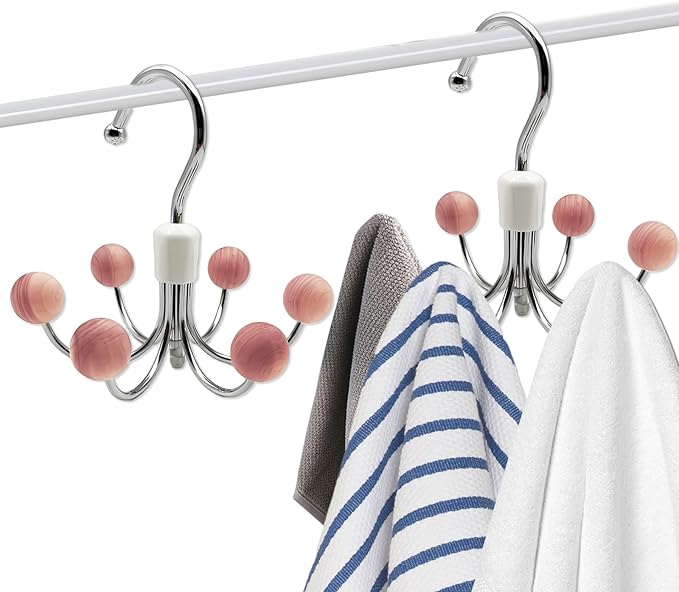 Hoodie Hangers 2-Pack with 6 Cedar Balls, 360°Swivel Purse Hanger, Closet Hooks, Handbag Organizer, Scarf Hanger, Bra Hanger, Accessory Organizers for Scarf