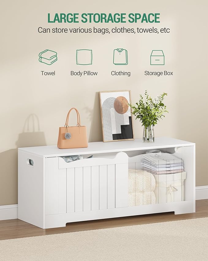 47.2" Storage Chest, Extra Large Storage Bench Trunk with 2 Hinges, Wooden Box, Lift-Top Chest Organizer, Shoe Bench for Entryway, Bedroom, Living Room, White SB28603X