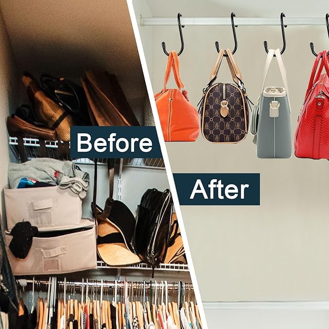 HiGift 16 Pack Purse Hanger for Closet, Unique Twist Design Bags Hanger Hooks, Large Size Closet Rod Hooks for Hanging Purses, Handbags, Belts, Scarves, Hats,Clothes, Pans and Pots