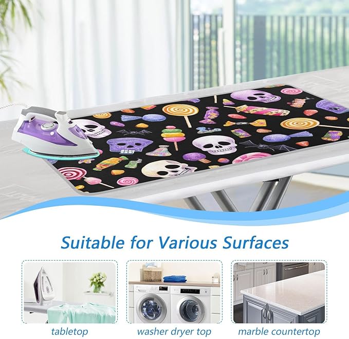 Ironing Mat Pad for Table Portable Travel Iron Blanket Ironing Board Covers Pressing Mat Heat Press Pads 27.6x47.2 Inches Halloween Skulls Lollipops Candies35