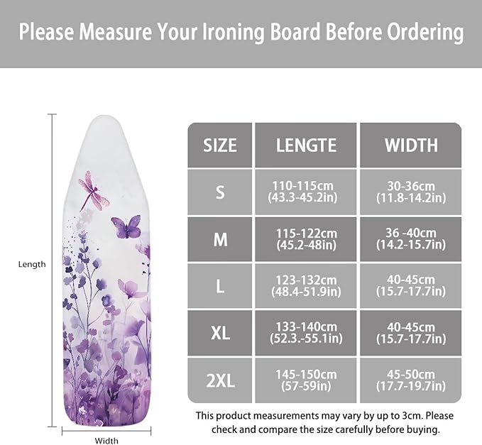 Iron Board Cover Standard Size,Floral Print Ironing Board Cover,Ironing Board Cover,Floral Cover for Ironing Board,Chic Print Purple Medium