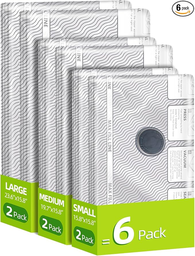 Travel Vacuum Storage Bags,6 Pack Carry-On Size Compression Packing Bags for Luggage and Suitcase, Space Saver for Clothes and Clothing Travel 80% Space Saver.