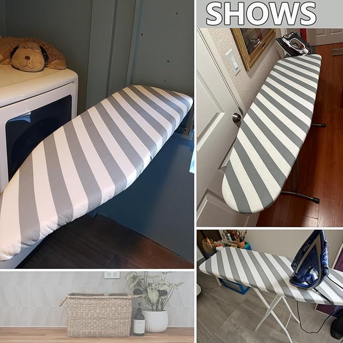 SheeChung 42”x12” Ironing Board Cover and Pad - with Pull Bungee Fit System and Connecting Straps,Premium Heavy Duty 4-Layer Silicone Coated Cover,Heat Reflective, Scorch Resistant