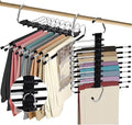 2Pack 9 Layers Foldable Pants Hangers Space Saving Trouser Hanger Multifunctional Trouser Rack Hanger Hanging Hole for Wardrobe Trousers Scarf Jeans (Black)