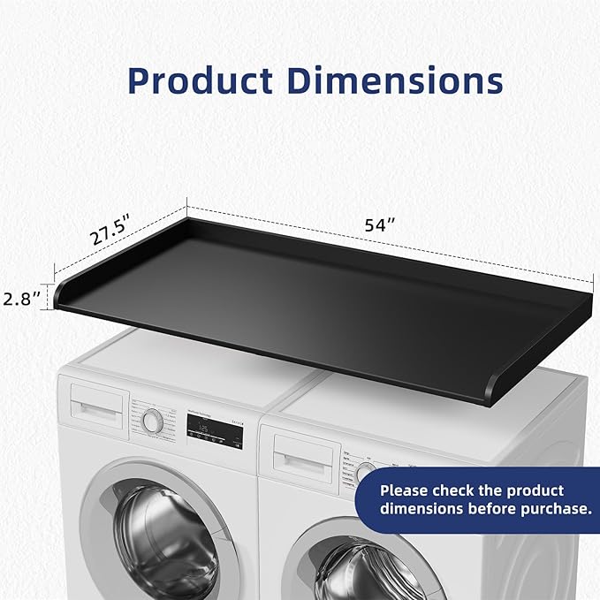 Washer Dryer Countertop, 54" Width x 27.5" Depth Laundry Countertop Organization, Wooden Washer and Dryer Topper for Folding, Sorting & Ironing, Easy to Install, Black
