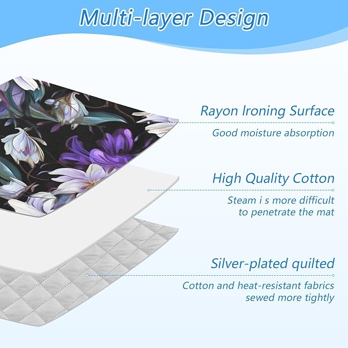 Purple Flower Ironing Mat Portable Travel Ironing Pad Heat Resistant Ironing Blanket for Washer, Dryer, Table Top, Countertop, Ironing Board (27.6 x 47.2 Inches)