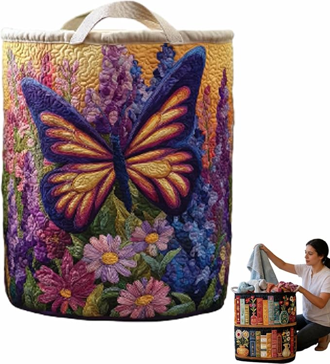 Quilted Laundry Basket, Quilted Laundry Basket with Handles, Boho Fabric Floral Storage, For Bedroom Laundry (#03, 20"L x 20"W x 28"H)