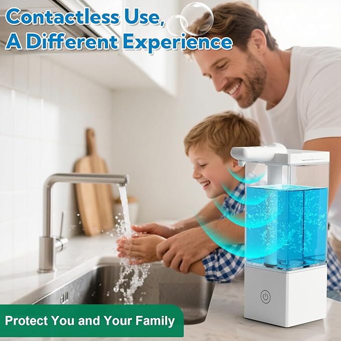 2 Pack Automatic Soap Dispenser Touchless, 16.5oz Rechargeable Liquid Hand Soap Dispenser for Kitchen Sink, Bathroom, Laundry Detergent Dispenser with 3 Adjustable Levels, Non-Slip Base