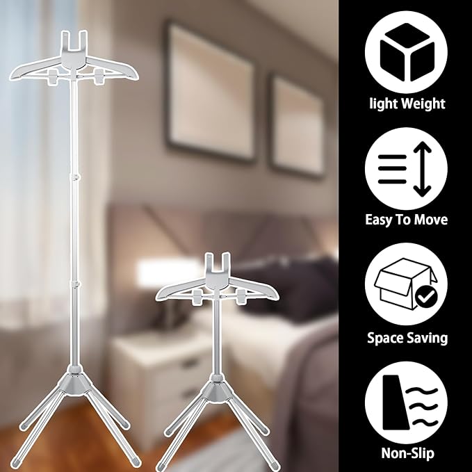 Garment Steamer Stand, Steamer Rack, Height Adjustable Clothes Steamer Holder, Foldable Garment Steamer Clothes Rack Handheld Garment Steamer Clothes Rack with Non Slip Mat for Steam Ironing (Grey)