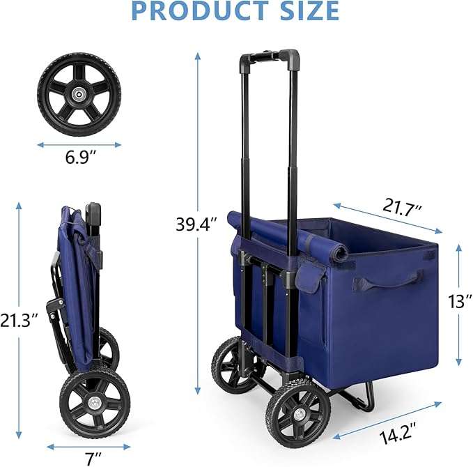 KEDSUM 2 in 1 Folding Shopping Cart, Grocery Cart on Wheels with Waterproof Basket, 330 LBS Large Capacity Heavy Duty for Shopping, Grocery, Laundry, Foldable Collapsible & 6.9" Wheel, Lightweight